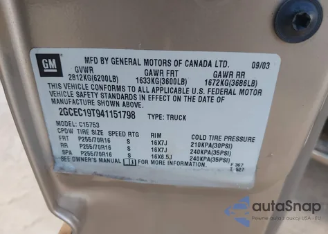 2004 Chevrolet Silverado 1500 Ls from USA, damaged, VIN 2GCEC19T941151798